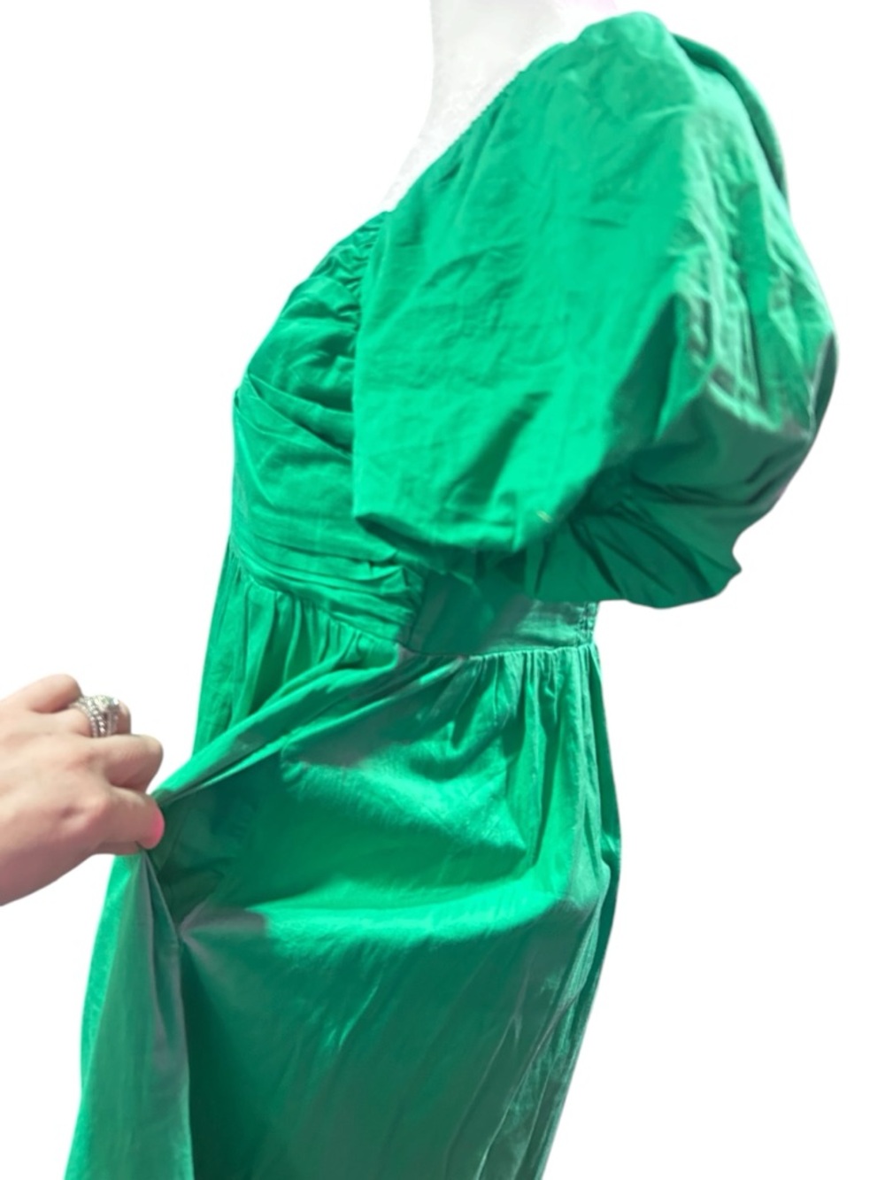 Crown & Ivy Green Cotton Smocked Puff Sleeve Midi Dress Cottagecore Sz S - Picture 3 of 5